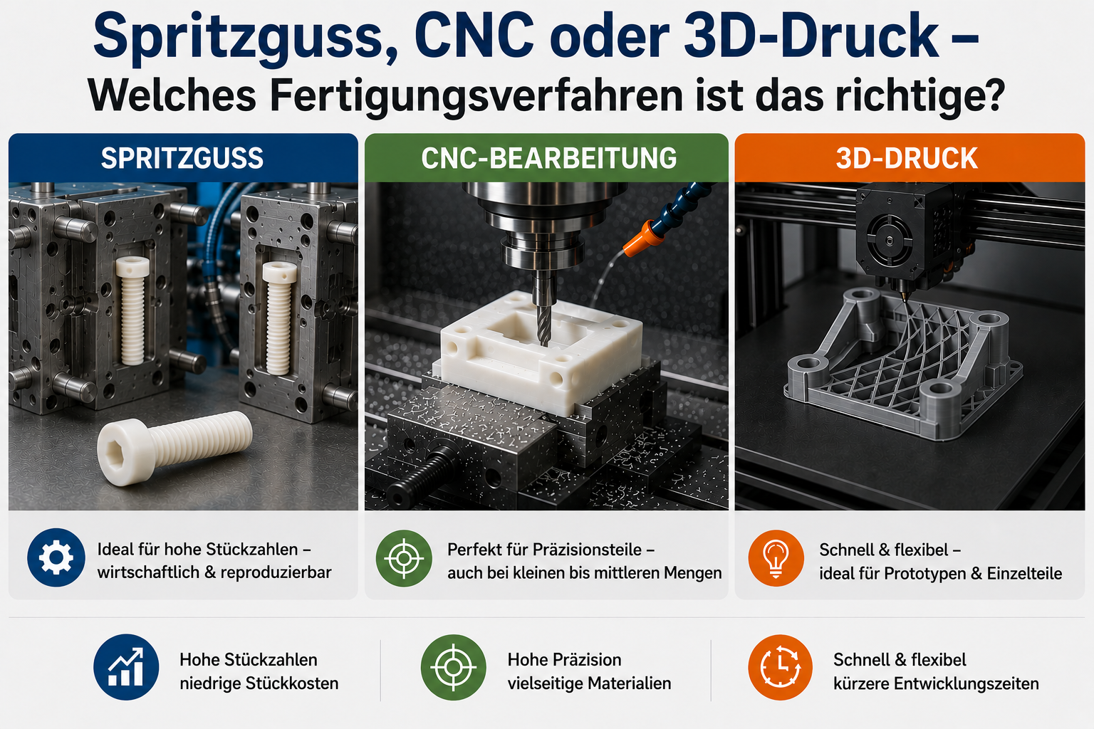 Spritzguss, CNC oder 3D-Druck - Welches Fertigungsverfahren ist das richtige?