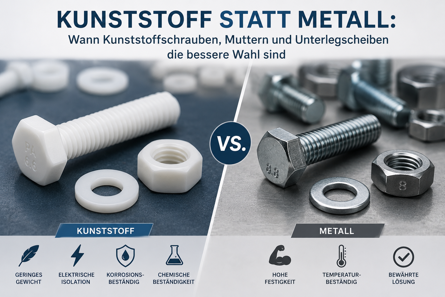 Kunststoff statt Metall: Wann Kunststoffschrauben, Muttern und Unterlegscheiben die bessere Wahl sind