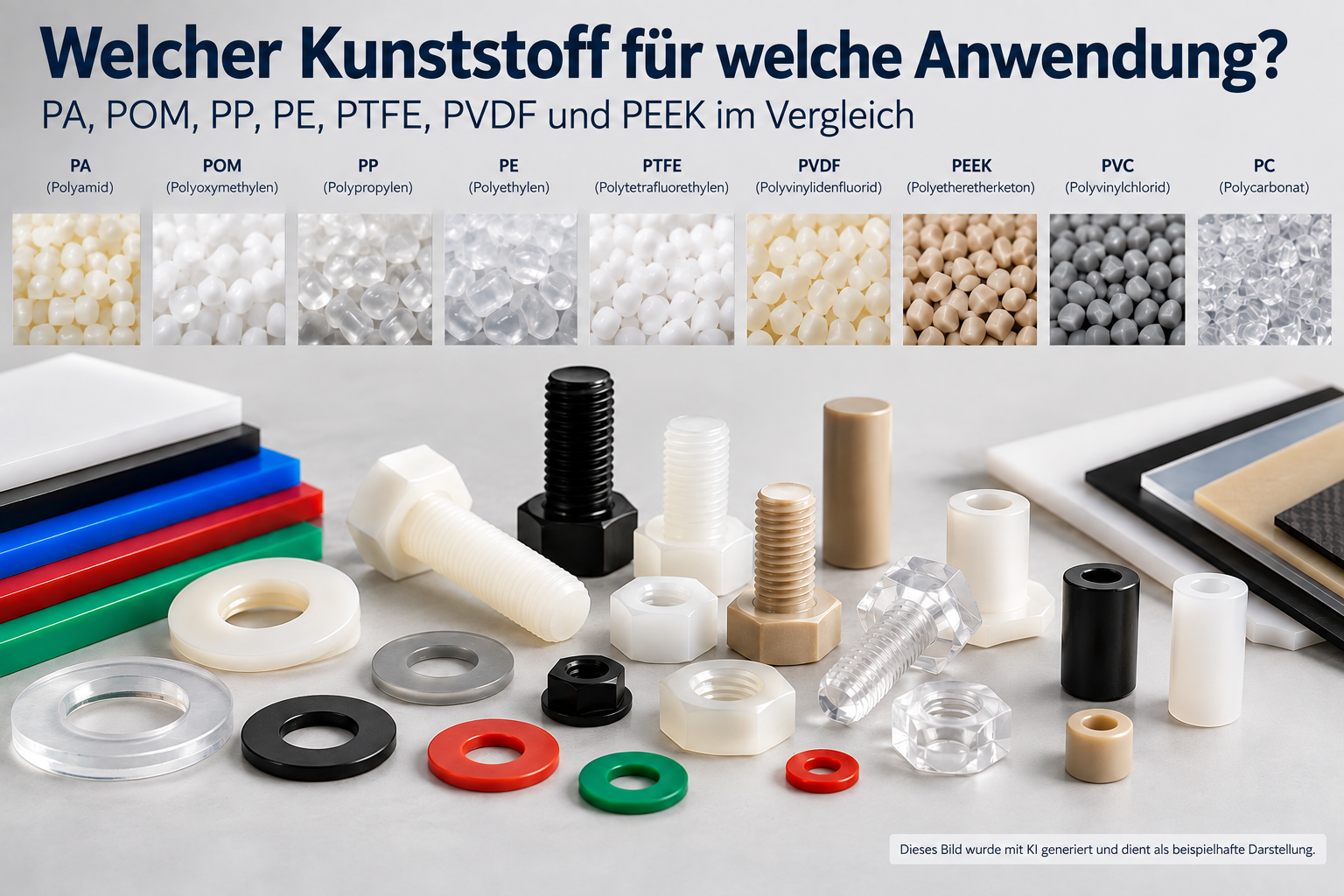 Welcher Kunststoff für welche Anwendung? PA, POM, PP, PE, PTFE, PVDF und PEEK im Vergleich